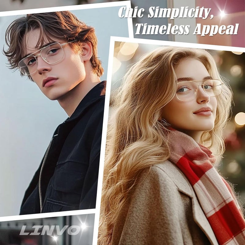 LINVO Fake Glasses Non-Prescription Clear Lens Metal Frame Fashion Eyewear for Women Men - Image 2